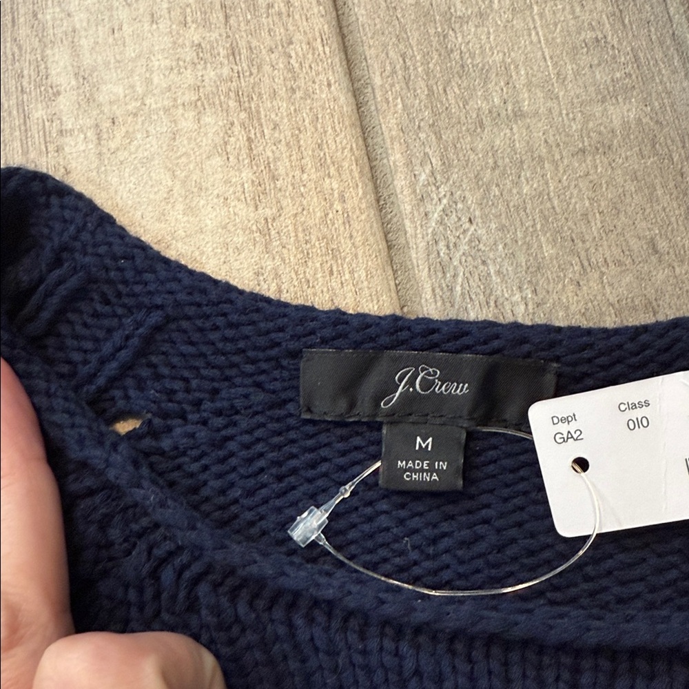 J Crew Woman's Sweater with pointelle stitching Sz Medium J6381 Navy NWT - Picture 5 of 11